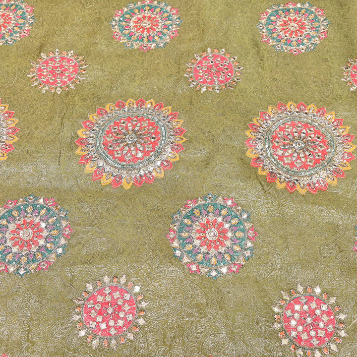 Premium Dola Position Print Zari Jacquard Fabric | Luxury Designer Woven Fabric | V3403C-02