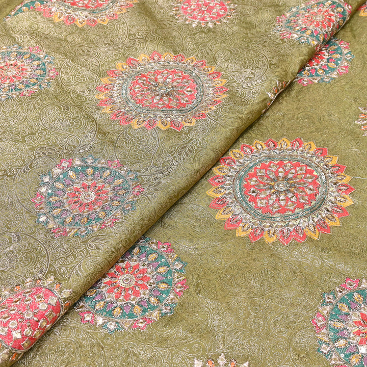 Premium Dola Position Print Zari Jacquard Fabric | Luxury Designer Woven Fabric | V3403C-02