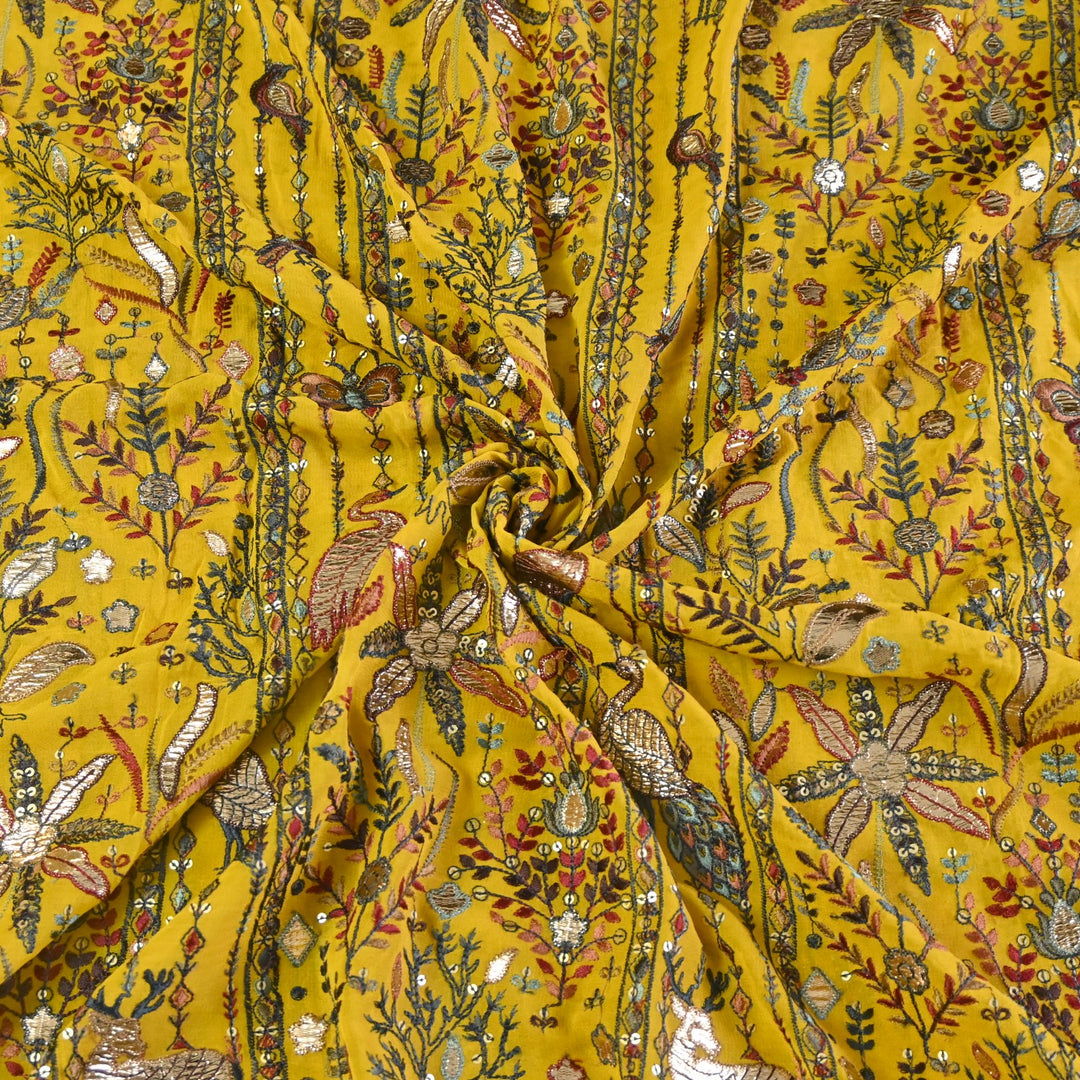 Dyed Viscose Georgette Gota Sequins Embroidery Fabrics