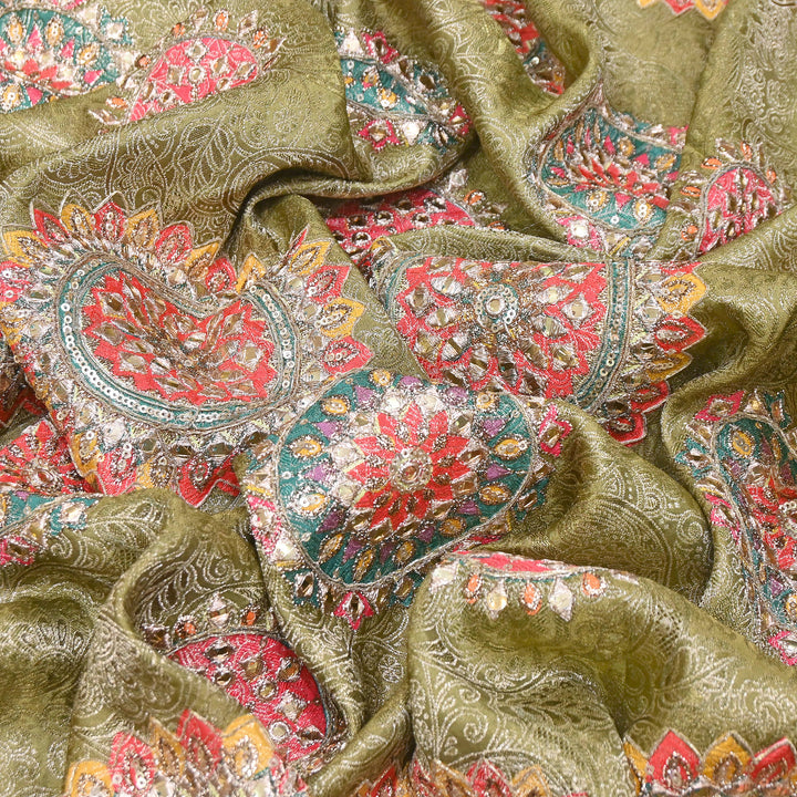 Premium Dola Position Print Zari Jacquard Fabric | Luxury Designer Woven Fabric | V3403C-02