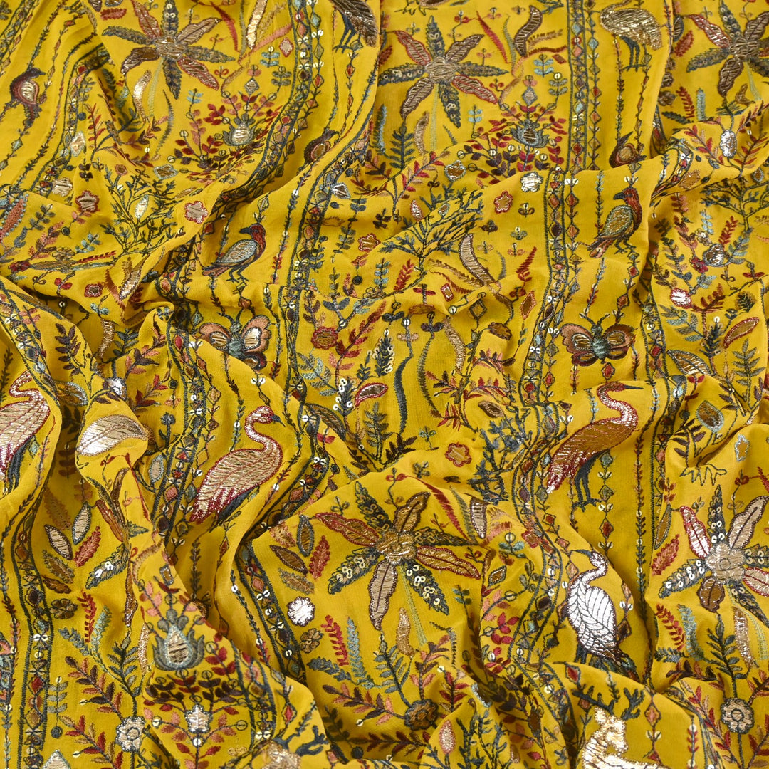 Dyed Viscose Georgette Gota Sequins Embroidery Fabrics