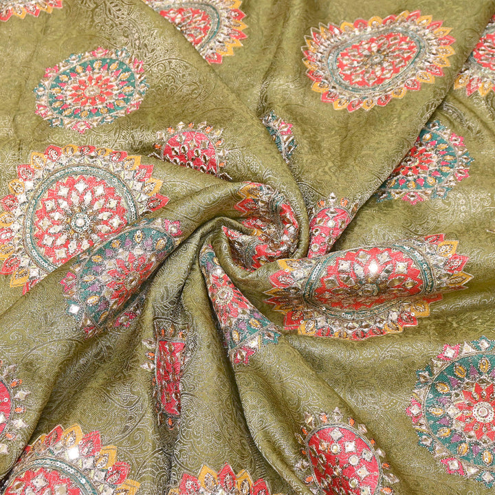 Premium Dola Position Print Zari Jacquard Fabric | Luxury Designer Woven Fabric | V3403C-02