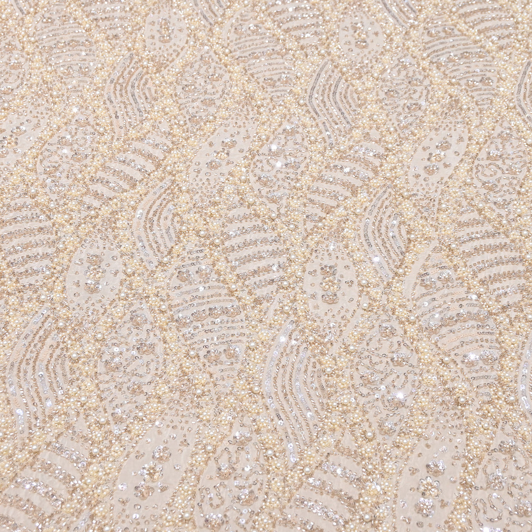 Crape Zari Moti & Sequins Embroidery 54" | Premium Designer Embroidered Fabric | V3260C