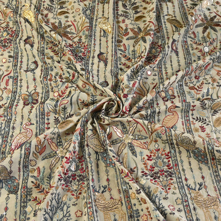 Dyed Viscose Georgette Gota Sequins Embroidery Fabrics