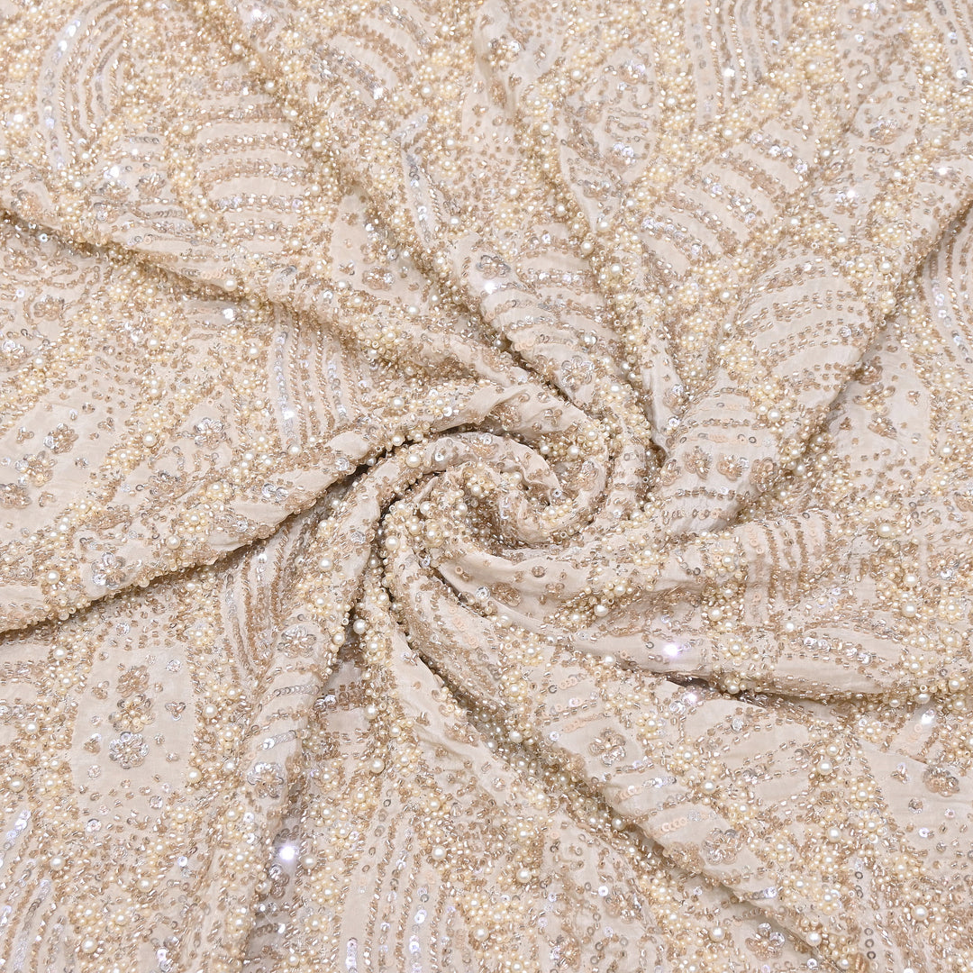 Crape Zari Moti & Sequins Embroidery 54" | Premium Designer Embroidered Fabric | V3260C
