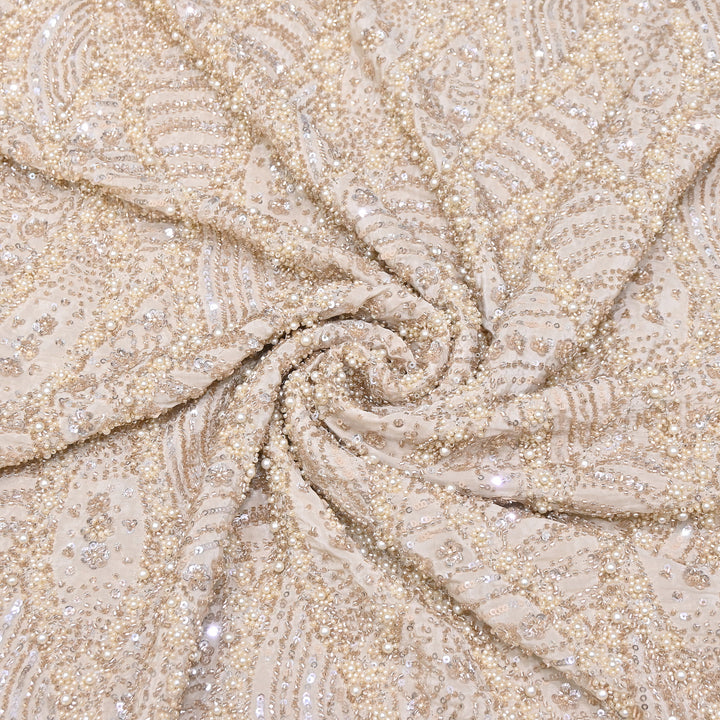 Crape Zari Moti & Sequins Embroidery 54" | Premium Designer Embroidered Fabric | V3260C