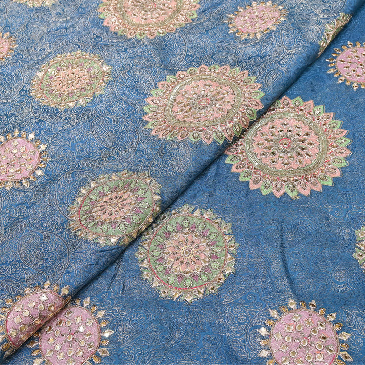 Premium Dola Position Print Zari Jacquard Fabric | Luxury Designer Woven Fabric | V3403C-01
