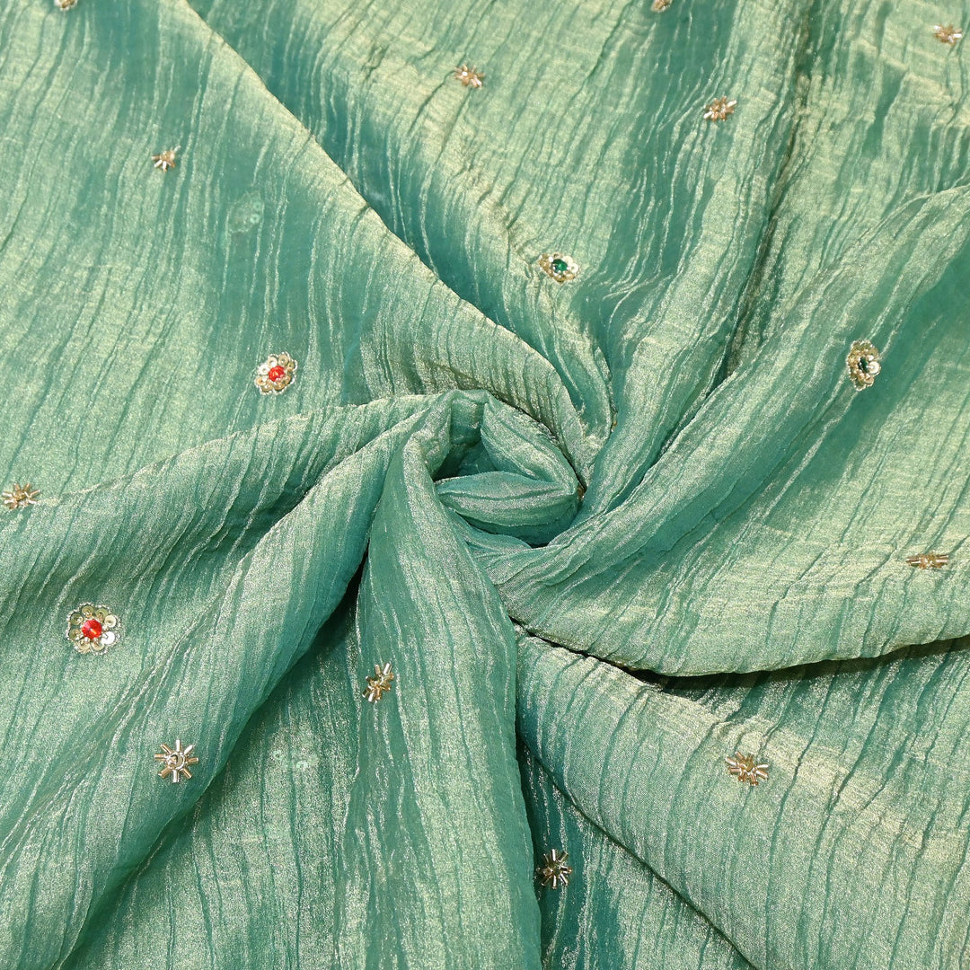 Premium Crush Tissue Moti Sequin Embroidery Fabric | Designer Festive Wear-S50787-A