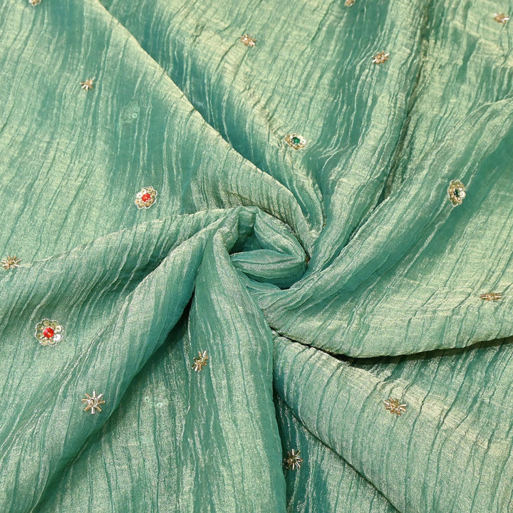 Premium Crush Tissue Moti Sequin Embroidery Fabric | Designer Festive Wear-S50787-A
