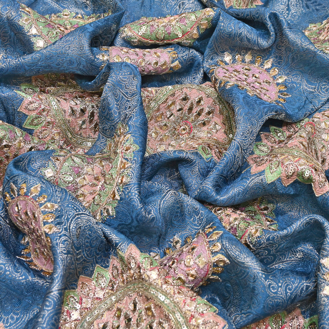 Premium Dola Position Print Zari Jacquard Fabric | Luxury Designer Woven Fabric | V3403C-01