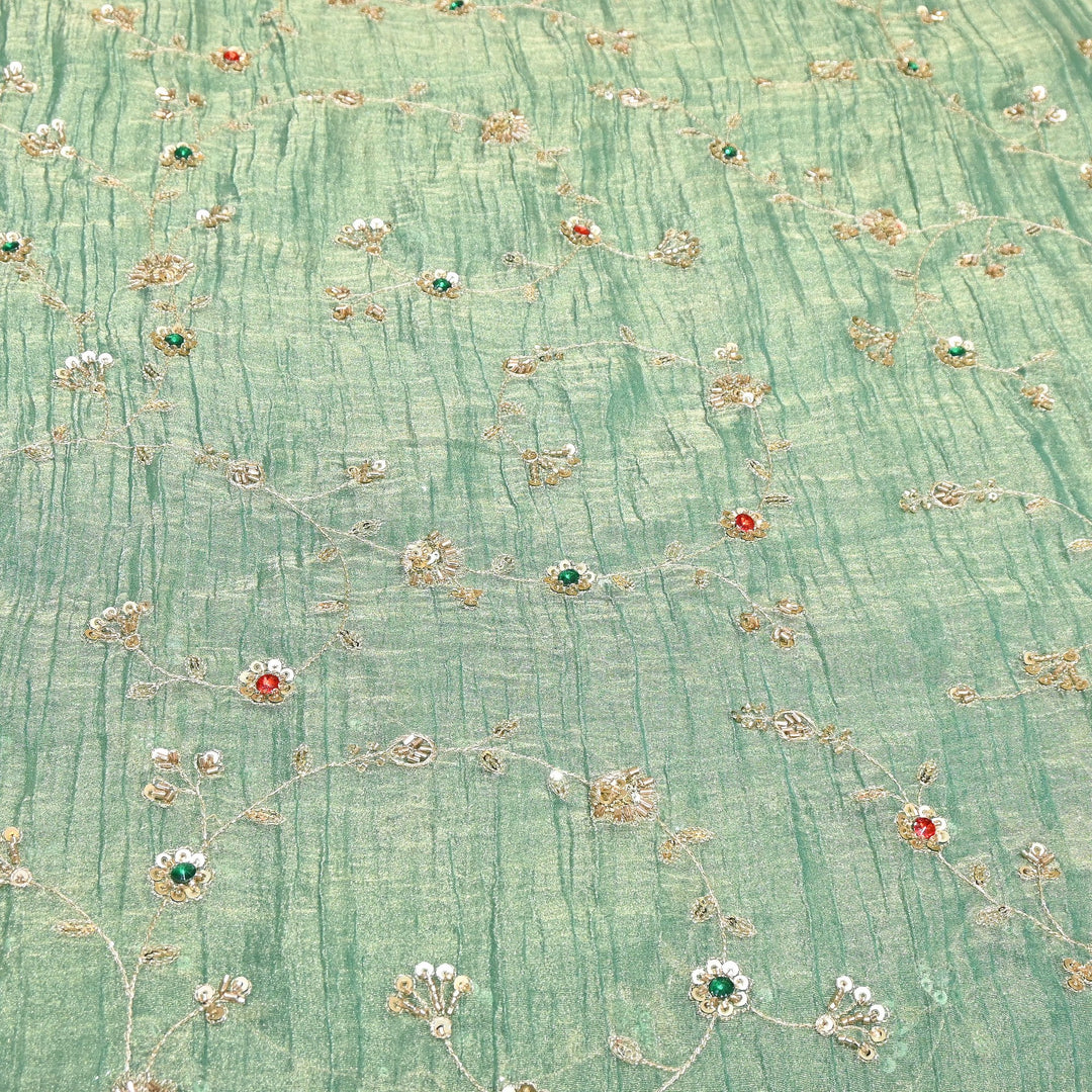 Premium Crush Tissue Moti Sequin Embroidery Fabric | Designer Festive Wear-S50786-A