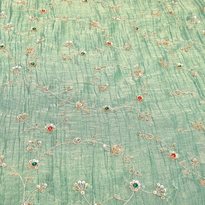 Premium Crush Tissue Moti Sequin Embroidery Fabric | Designer Festive Wear-S50786-A