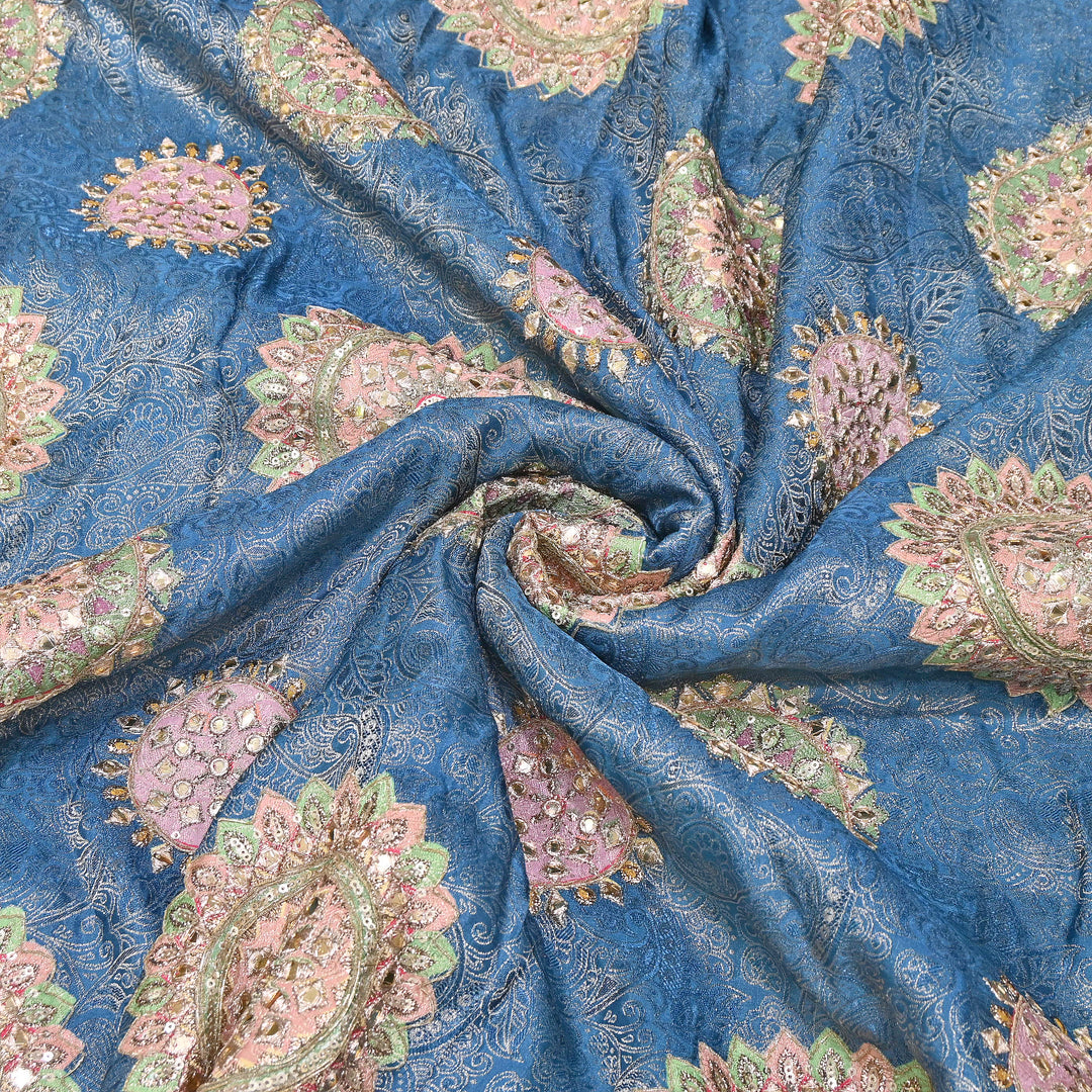 Premium Dola Position Print Zari Jacquard Fabric | Luxury Designer Woven Fabric | V3403C-01