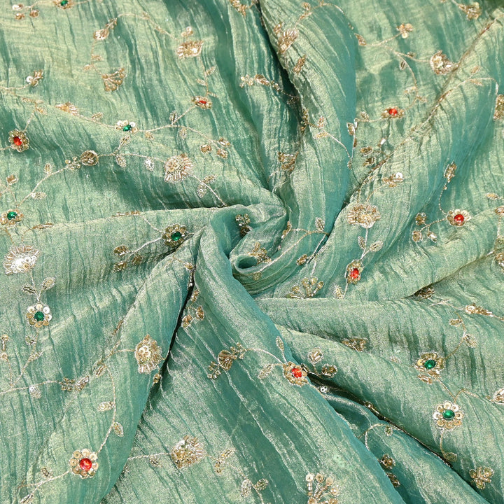 Premium Crush Tissue Moti Sequin Embroidery Fabric | Designer Festive Wear-S50786-A