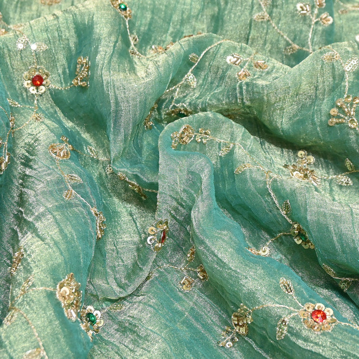 Premium Crush Tissue Moti Sequin Embroidery Fabric | Designer Festive Wear-S50786-A