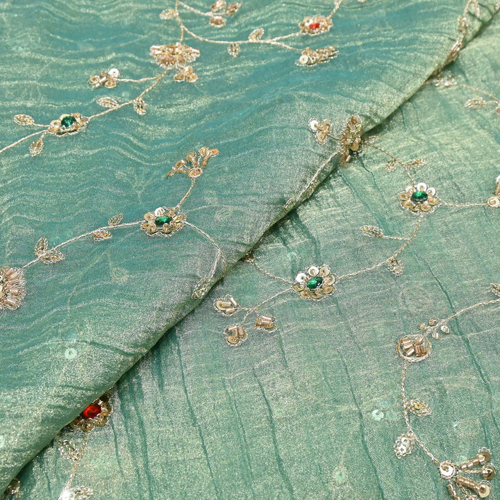 Premium Crush Tissue Moti Sequin Embroidery Fabric | Designer Festive Wear-S50786-A