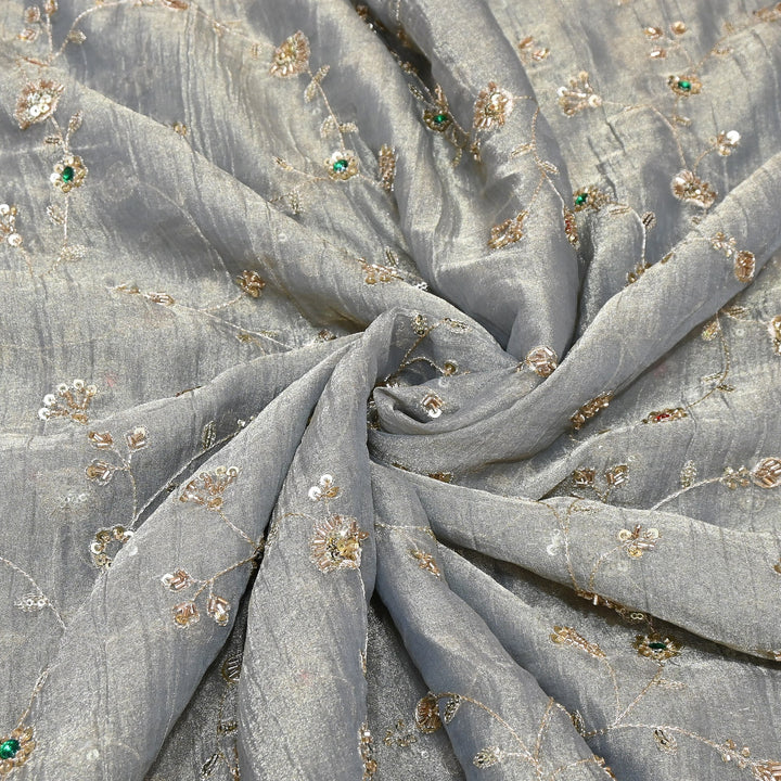 Premium Crush Tissue Moti Sequin Embroidery Fabric | Designer Festive Wear-S50786-A1