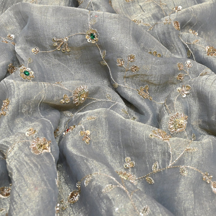 Premium Crush Tissue Moti Sequin Embroidery Fabric | Designer Festive Wear-S50786-A1