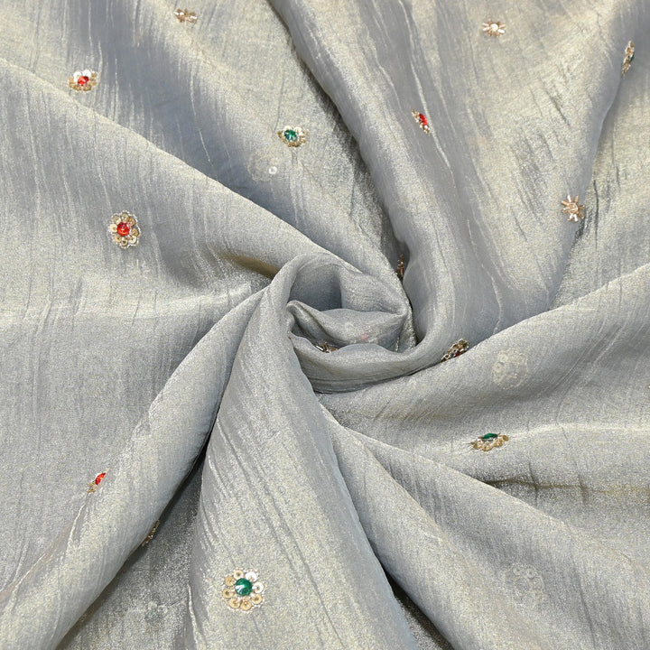 Premium Crush Tissue Moti Sequin Embroidery Fabric | Designer Festive Wear-S50787-A1