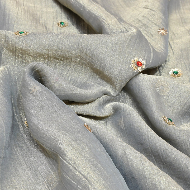 Premium Crush Tissue Moti Sequin Embroidery Fabric | Designer Festive Wear-S50787-A1