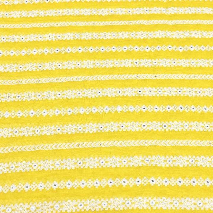 Banana Yellow Dyed Mul Chanderi Mirror & Sequins Embroidery Fabric – Lightweight Designer Fabric-V01509C-4