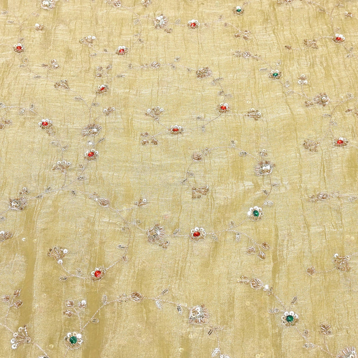 Premium Crush Tissue Moti Sequin Embroidery Fabric | Designer Festive Wear-S50786-A3