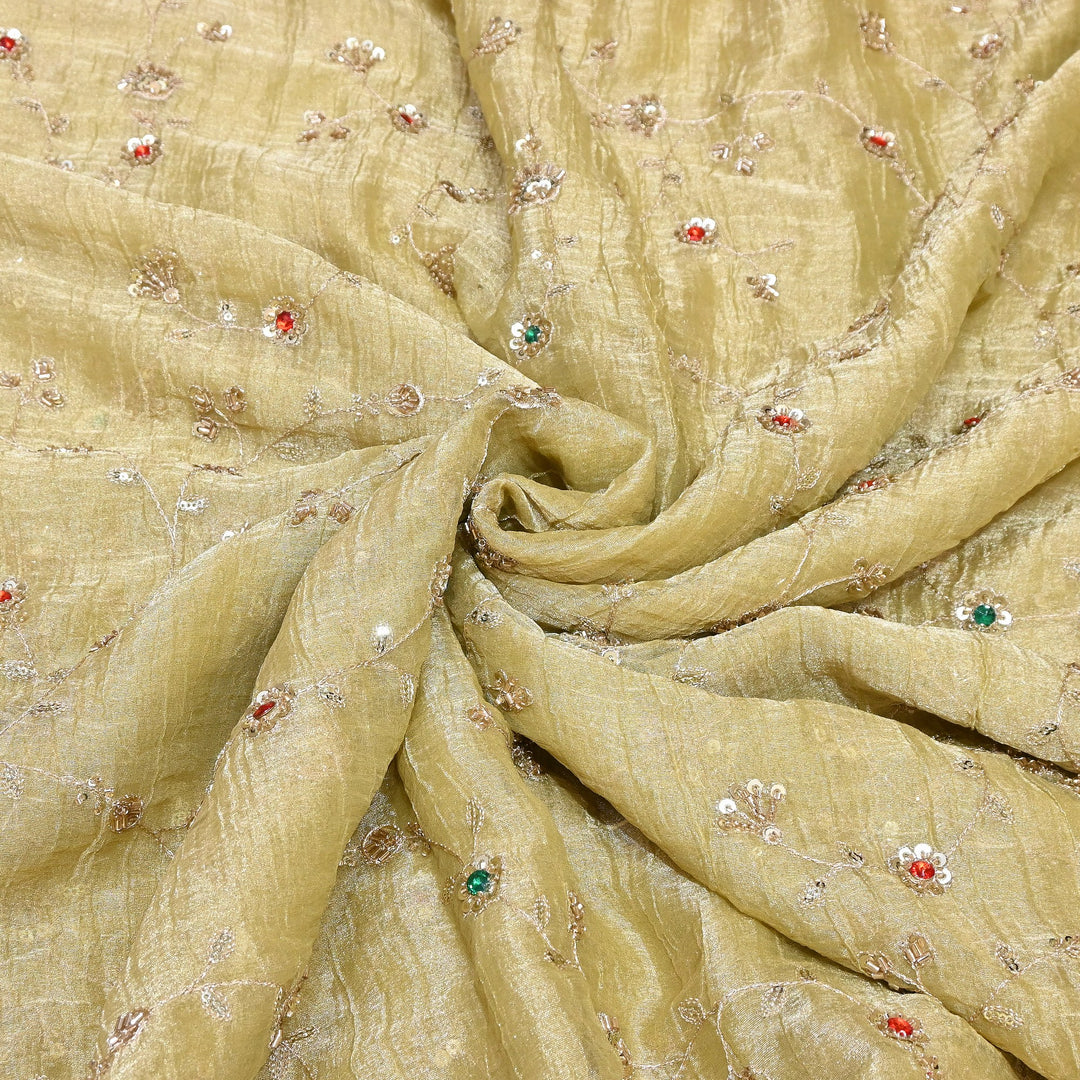 Premium Crush Tissue Moti Sequin Embroidery Fabric | Designer Festive Wear-S50786-A3
