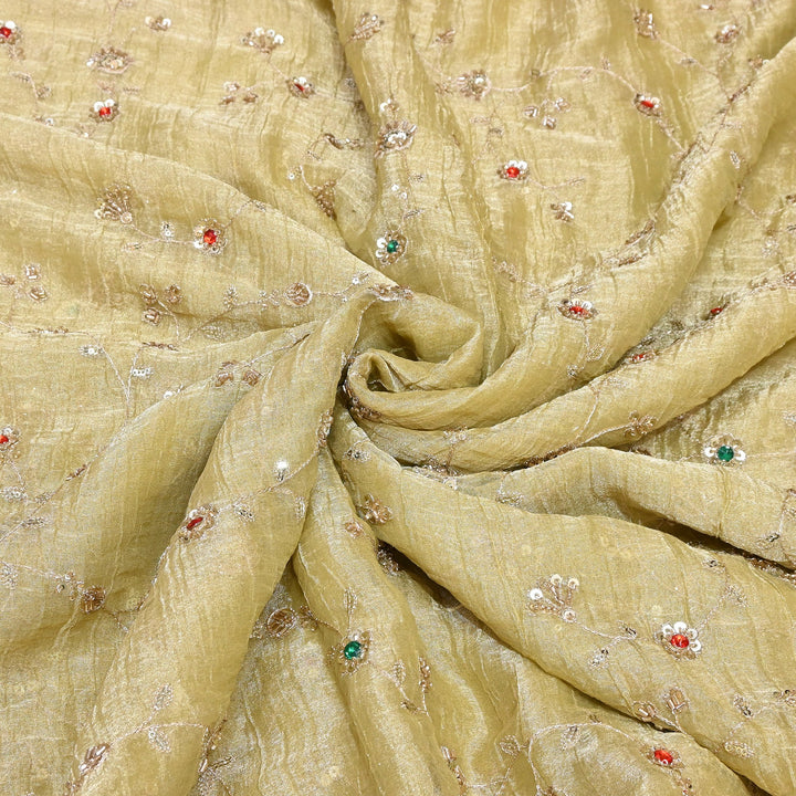 Premium Crush Tissue Moti Sequin Embroidery Fabric | Designer Festive Wear-S50786-A3