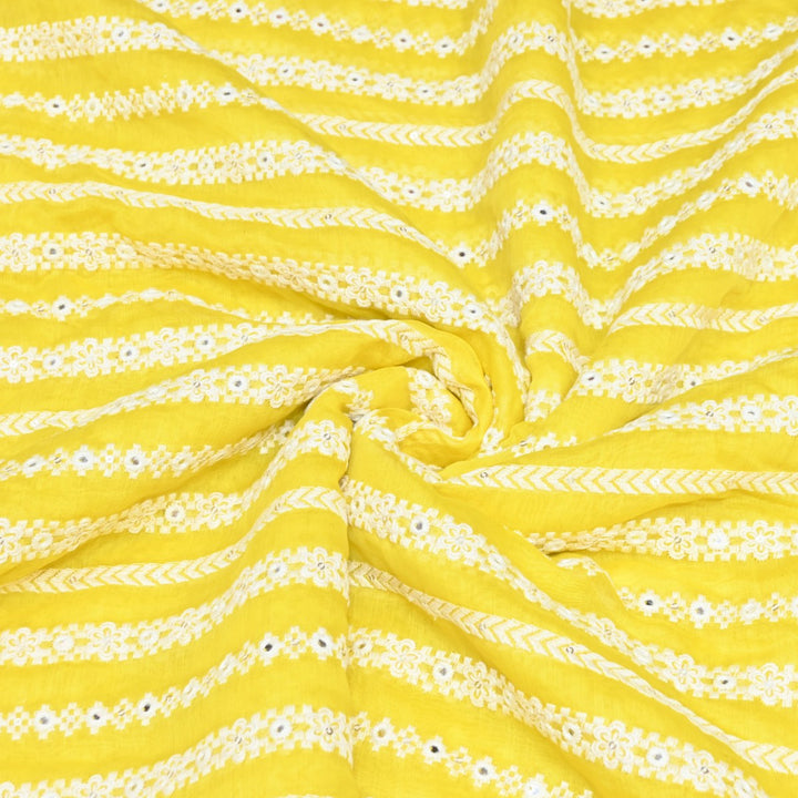 Banana Yellow Dyed Mul Chanderi Mirror & Sequins Embroidery Fabric – Lightweight Designer Fabric-V01509C-4