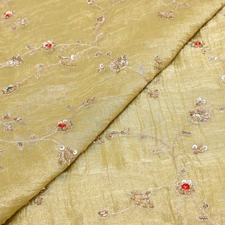 Premium Crush Tissue Moti Sequin Embroidery Fabric | Designer Festive Wear-S50786-A3