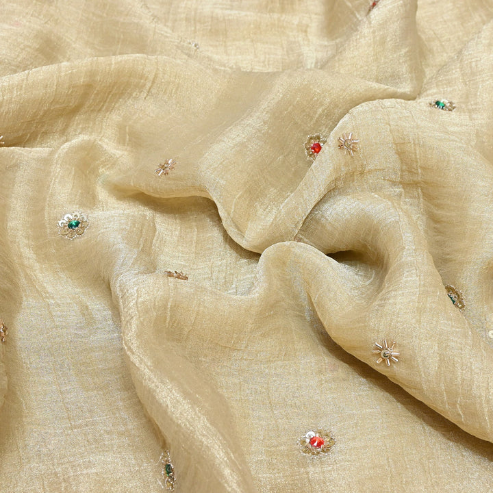 Premium Crush Tissue Moti Sequin Embroidery Fabric | Designer Festive Wear-S50787-A3