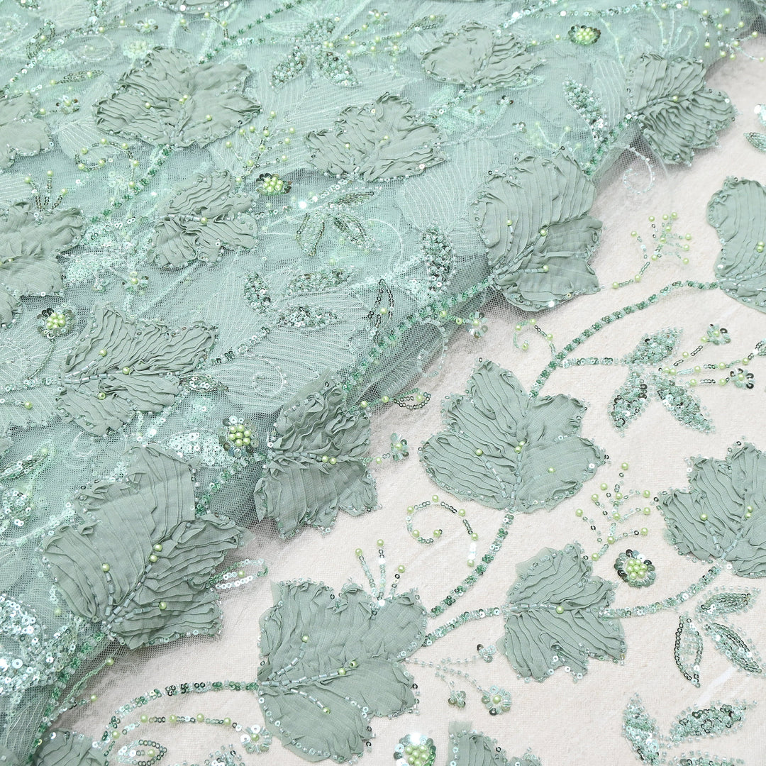Premium Imported Net 3D Floral Sequins, Pearl & Bead Embroidery Fabric 60" | AF7043-01