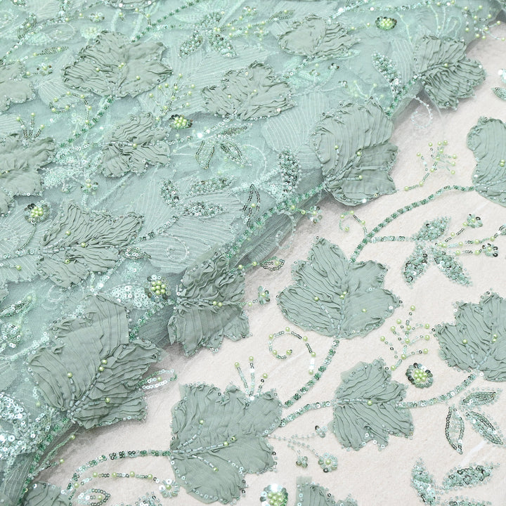 Premium Imported Net 3D Floral Sequins, Pearl & Bead Embroidery Fabric 60" | AF7043-01