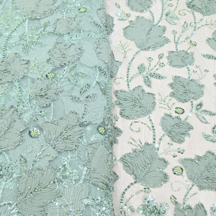 Premium Imported Net 3D Floral Sequins, Pearl & Bead Embroidery Fabric 60" | AF7043-01