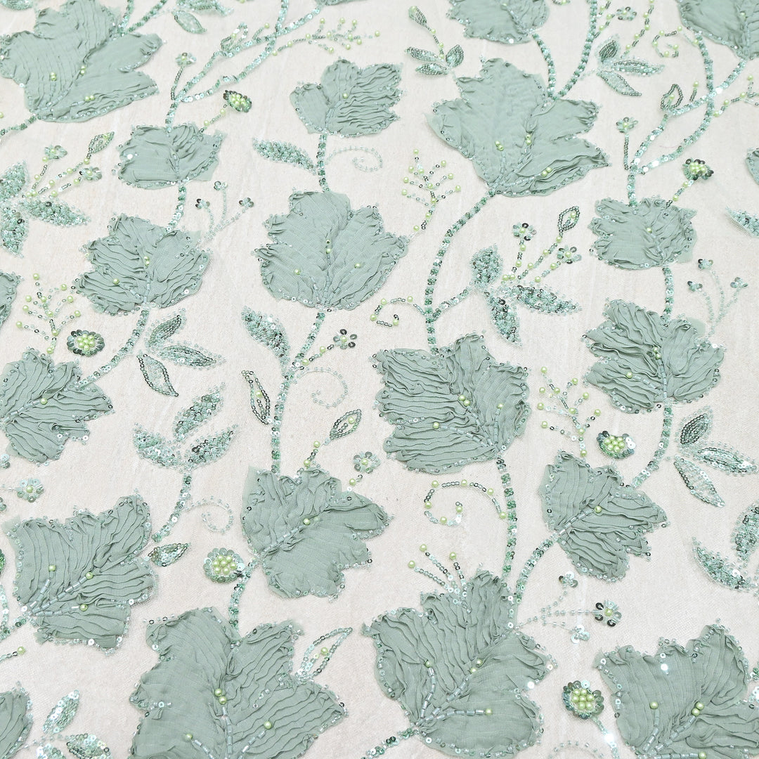Premium Imported Net 3D Floral Sequins, Pearl & Bead Embroidery Fabric 60" | AF7043-01