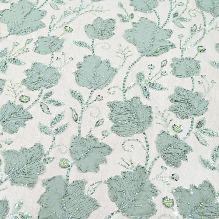 Premium Imported Net 3D Floral Sequins, Pearl & Bead Embroidery Fabric 60" | AF7043-01