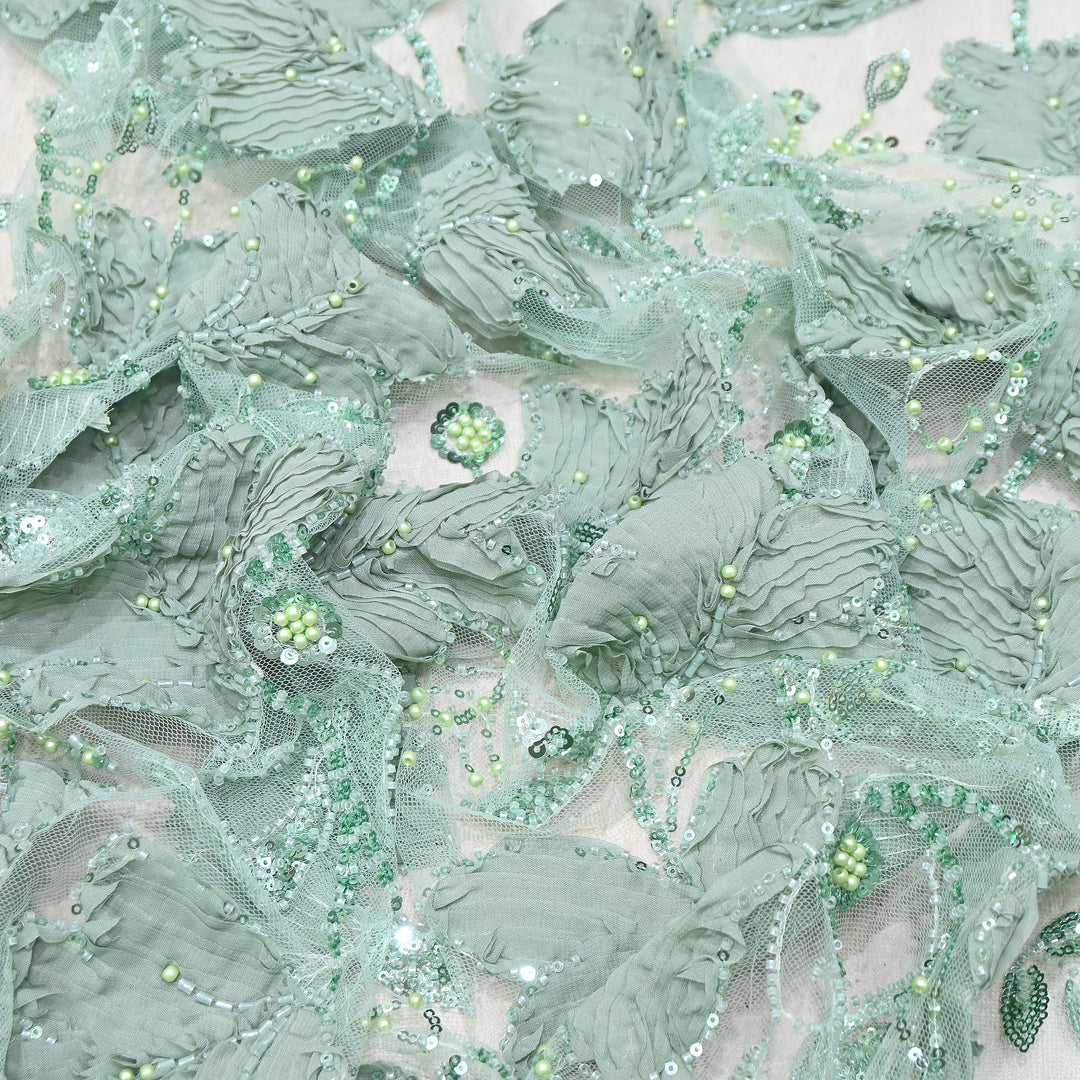 Premium Imported Net 3D Floral Sequins, Pearl & Bead Embroidery Fabric 60" | AF7043-01