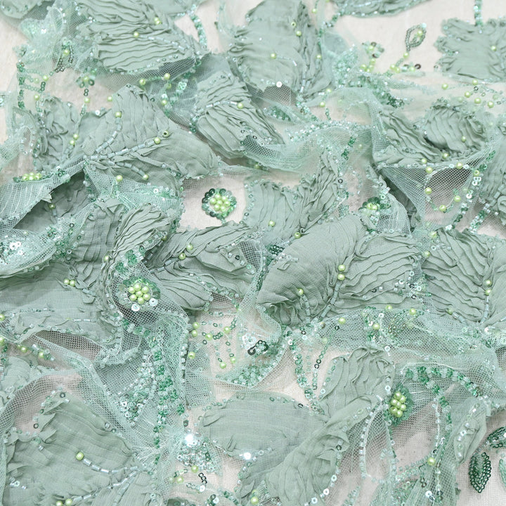 Premium Imported Net 3D Floral Sequins, Pearl & Bead Embroidery Fabric 60" | AF7043-01