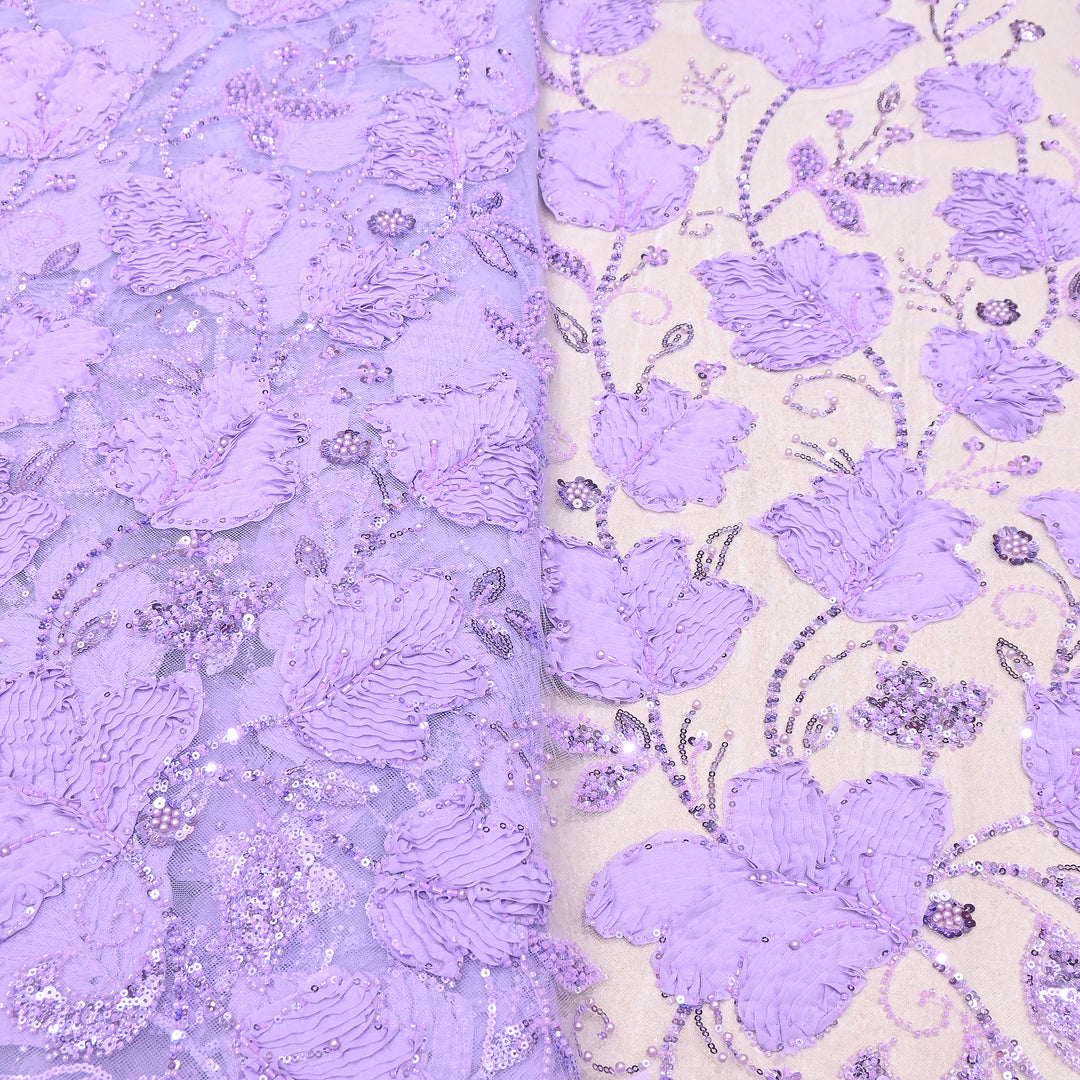 Premium Imported Net 3D Floral Sequins, Pearl & Bead Embroidery Fabric 60" | AF7043-02