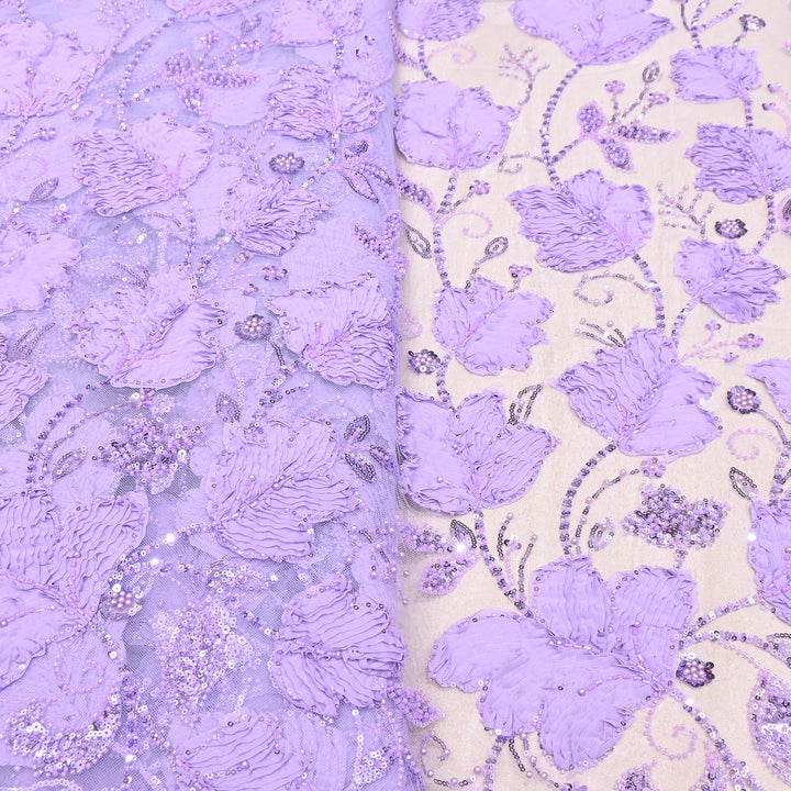 Premium Imported Net 3D Floral Sequins, Pearl & Bead Embroidery Fabric 60" | AF7043-02
