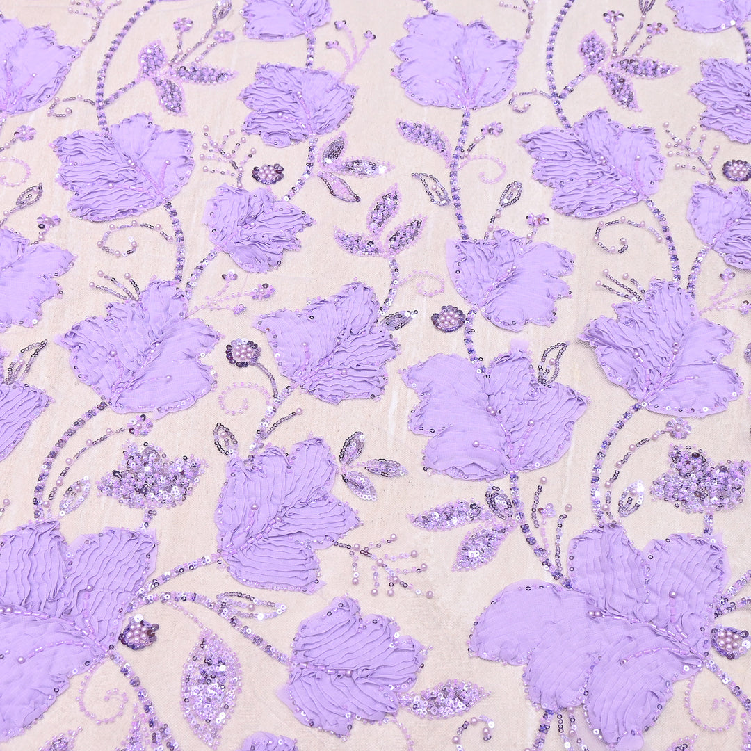 Premium Imported Net 3D Floral Sequins, Pearl & Bead Embroidery Fabric 60" | AF7043-02