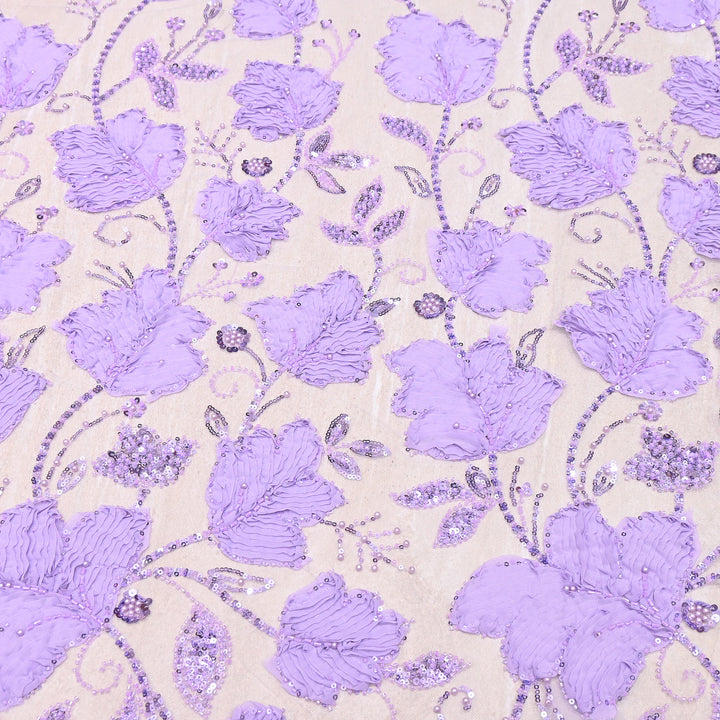 Premium Imported Net 3D Floral Sequins, Pearl & Bead Embroidery Fabric 60" | AF7043-02