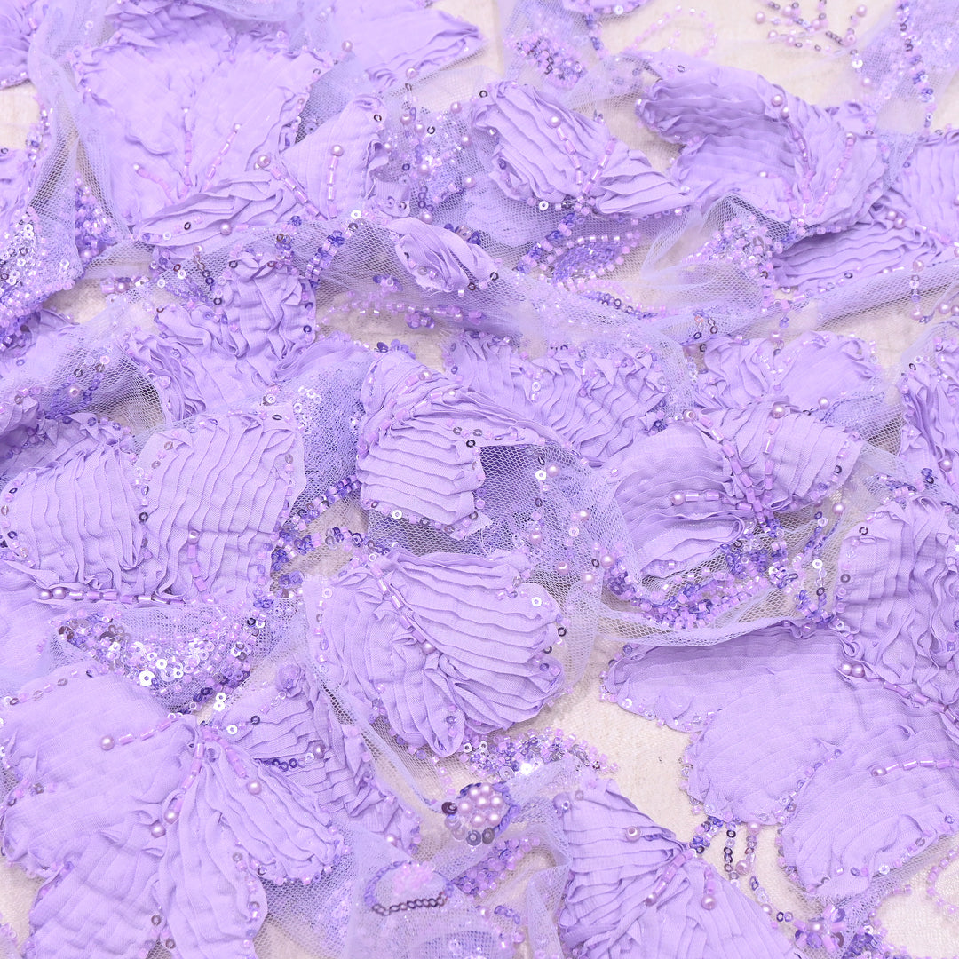 Premium Imported Net 3D Floral Sequins, Pearl & Bead Embroidery Fabric 60" | AF7043-02