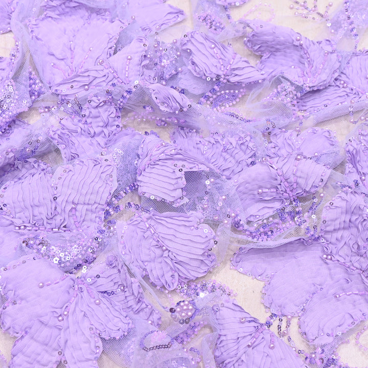 Premium Imported Net 3D Floral Sequins, Pearl & Bead Embroidery Fabric 60" | AF7043-02