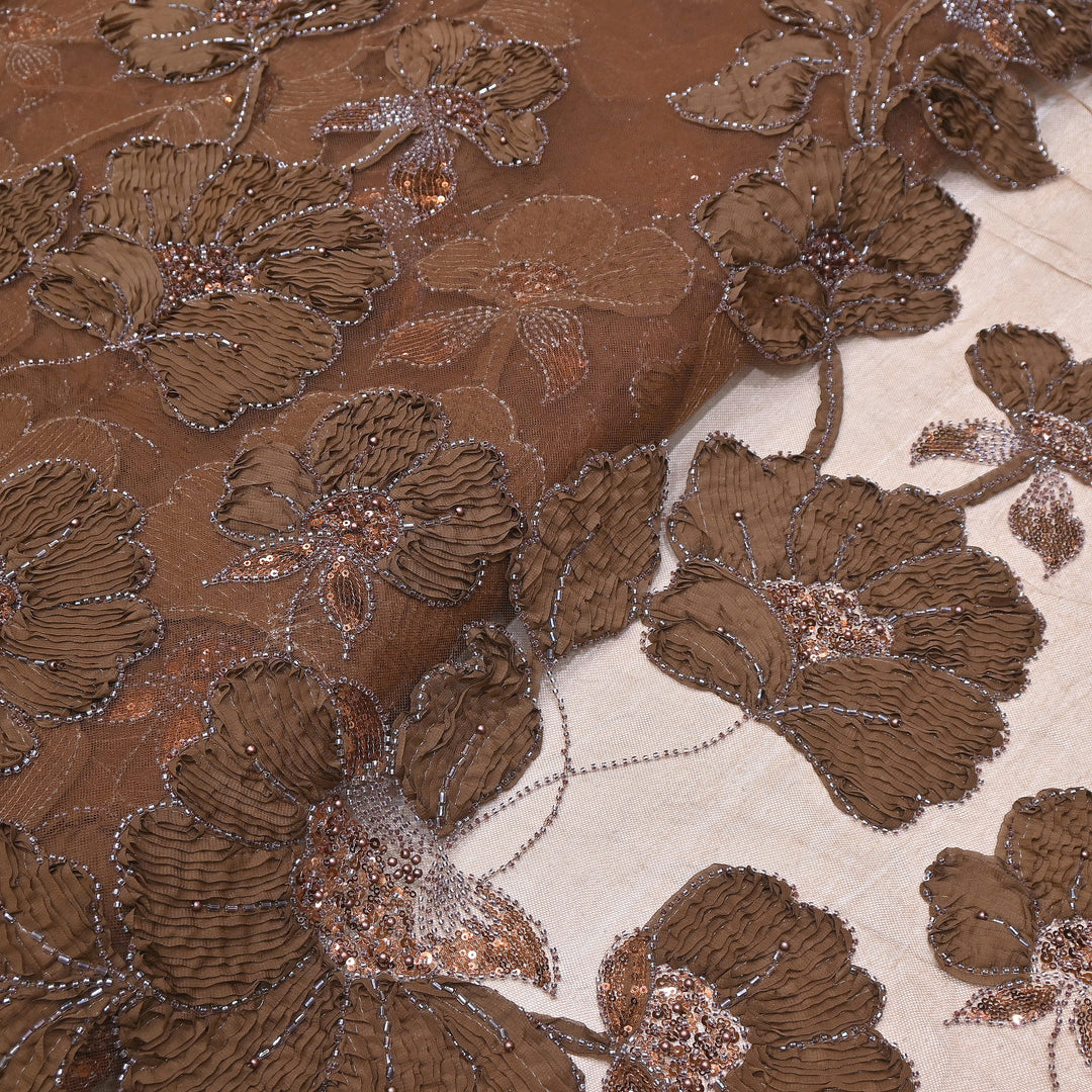 Premium Imported Net Floral 3D Appliqué Fabric with Sequins, Cut Dana & Bead Embroidery 60" | HW7041-02