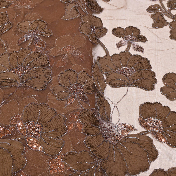 Premium Imported Net Floral 3D Appliqué Fabric with Sequins, Cut Dana & Bead Embroidery 60" | HW7041-02