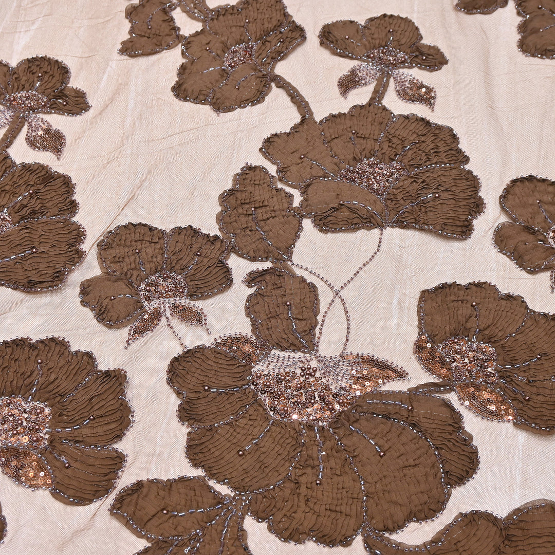 Premium Imported Net Floral 3D Appliqué Fabric with Sequins, Cut Dana & Bead Embroidery 60" | HW7041-02