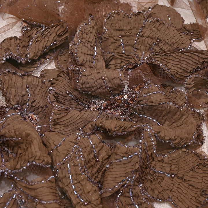 Premium Imported Net Floral 3D Appliqué Fabric with Sequins, Cut Dana & Bead Embroidery 60" | HW7041-02