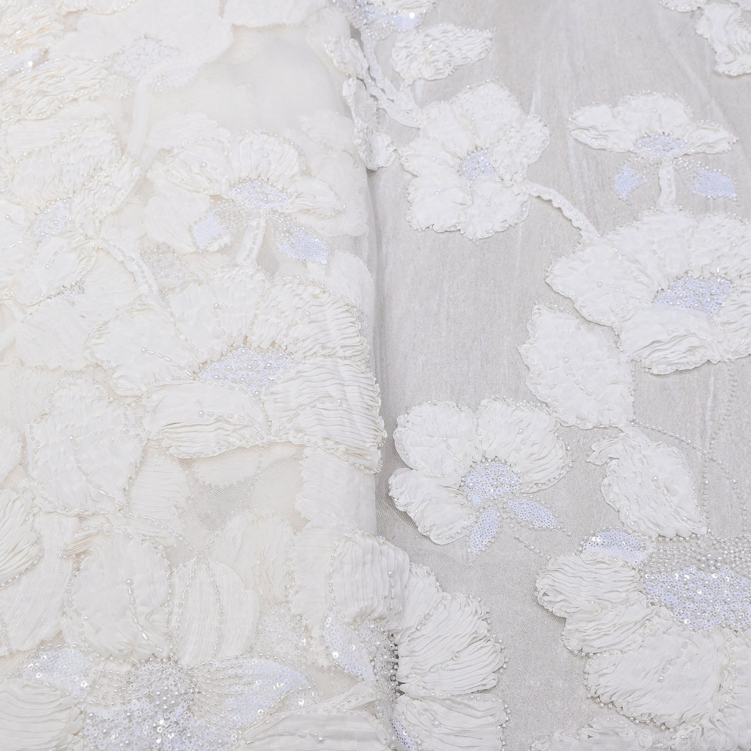 Premium Imported Net Floral 3D Appliqué Fabric with Sequins, Cut Dana & Bead Embroidery 60" | HW7041-03