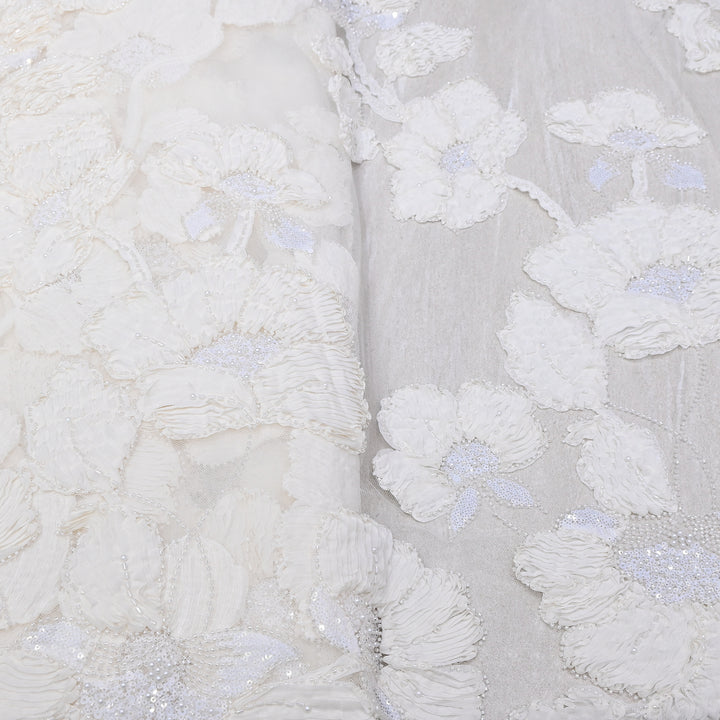 Premium Imported Net Floral 3D Appliqué Fabric with Sequins, Cut Dana & Bead Embroidery 60" | HW7041-03